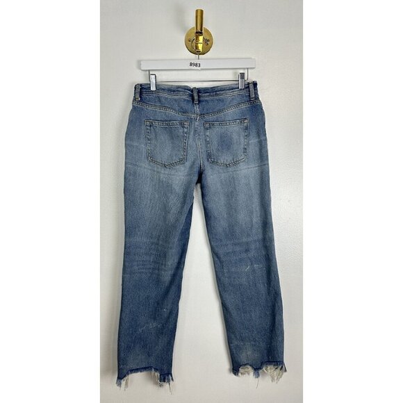 FREE PEOPLE Maggie Straight Leg Mid Rise Distressed Denim Jeans in Blue US 28 - Picture 11 of 14